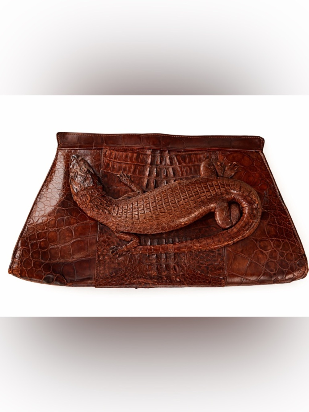 Vintage Alligator clutch with whole baby alligator. 1940s